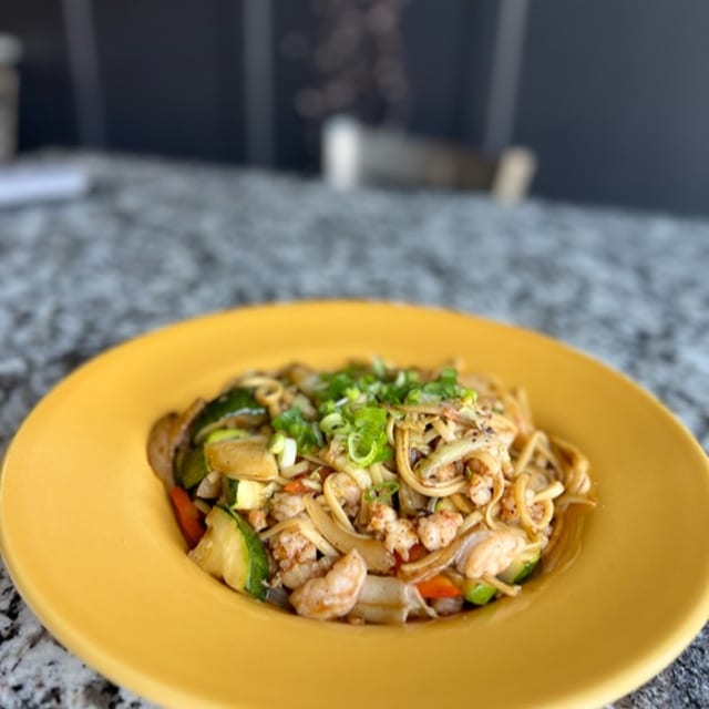 Asian Black Pepper Shrimp Pasta.