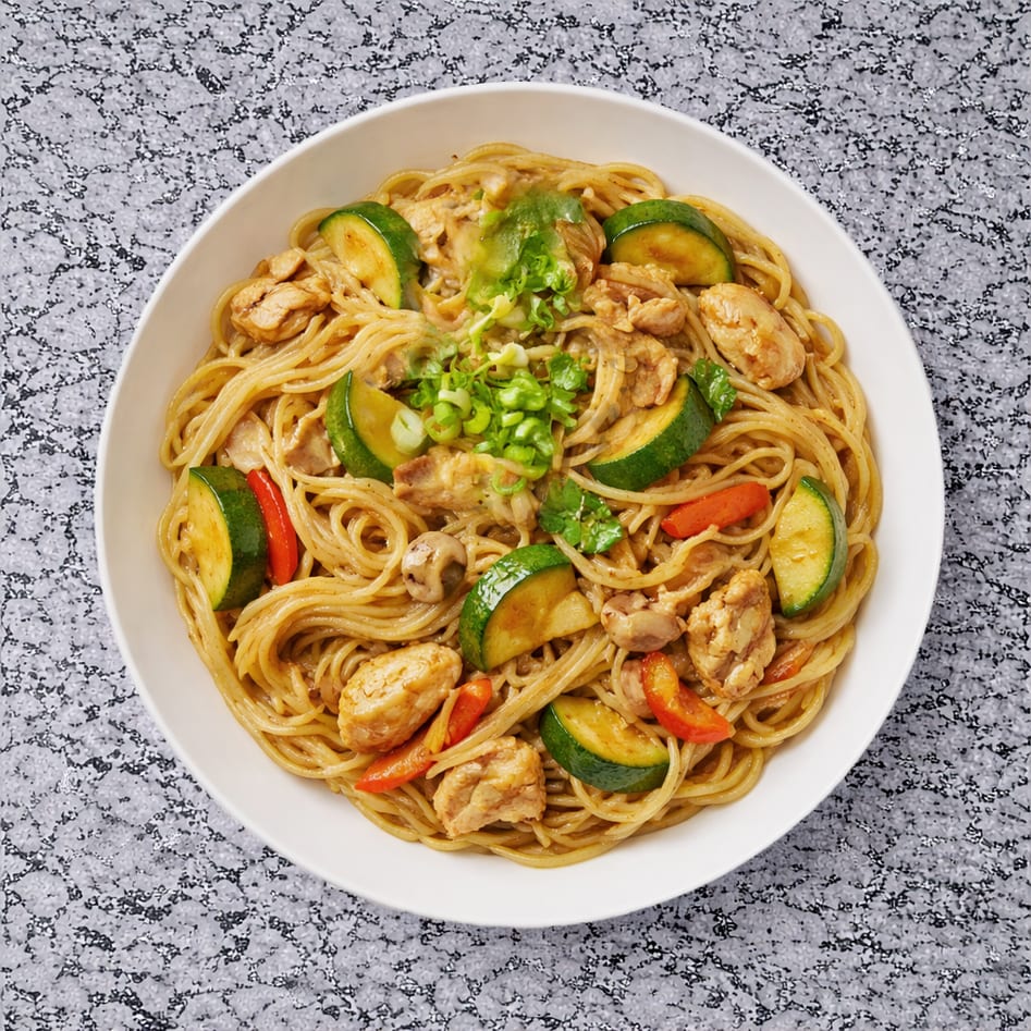 Asian Black Pepper Shrimp Pasta.
